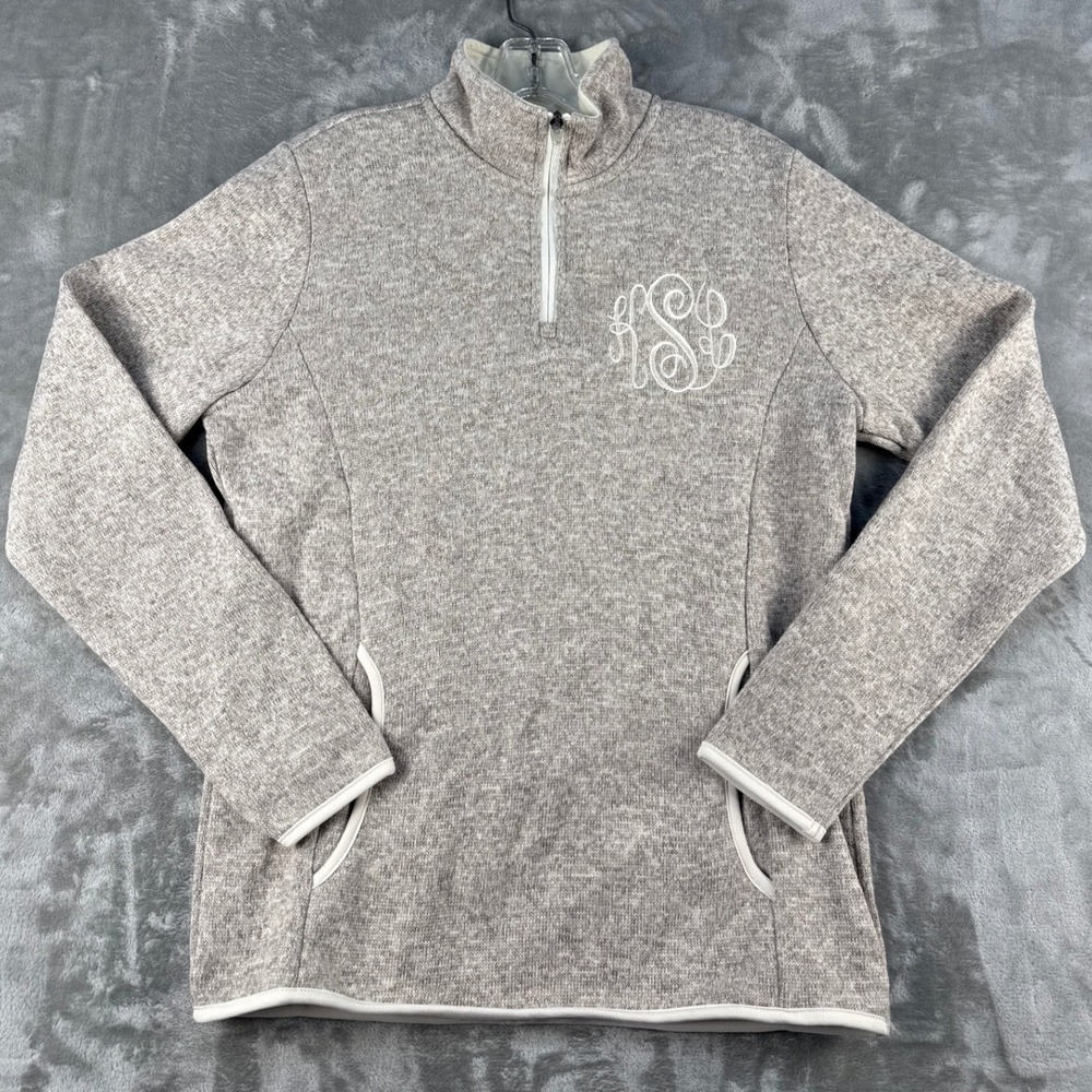 Charles River Apparel Pullover Womens L 5312 Oatmeal Monogram Quarter Zip NEW